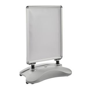 Stoepbord A1 STORM-STOP Lite met watertank, windbestendig, profiel 32 mm,  ronde hoeken zilver 