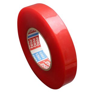 Tesa 4965 dubbelzijdig PET tape, zeer sterke acrylaatlijm, rode folie-schutlaag 