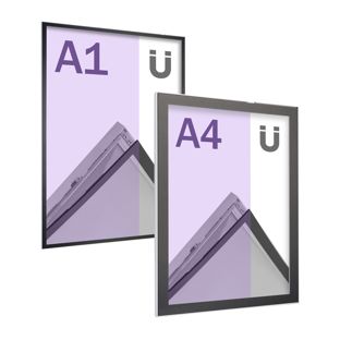 Magnetische posterlijsten, verstek, enkelzijdig, zilver/zwart 