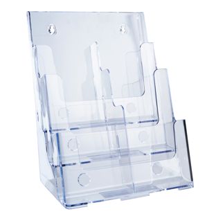 Brochurehouder voor aan de muur of als staande houder, polystyreen, transparant PTXC 3 x A4 + 1/3 A4 