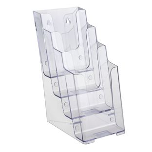 Brochurehouder voor aan de muur of als staande houder, 4 vak, polystyreen, transparant PTXC 