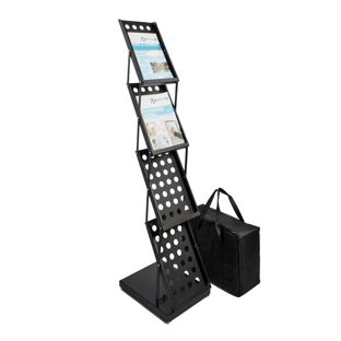 Brochurehouder opvouwbaar KAIRO 4 x A4 met tas, zwart 