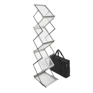 Brochurehouder opvouwbaar BOSTON 6 x A4 met tas, zilver 