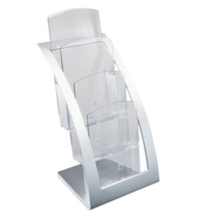 Folderhouder, polystyreen/ABS, transparant PTXB 3 x 1/3 A4  | zilver 