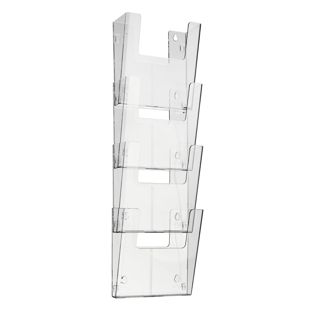 Wandfolderhouder, polystyreen, transparant PTXK A4  | staand formaat  | 4 vak 