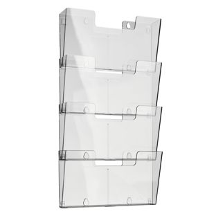 Wandfolderhouder, polystyreen, transparant PTXK A4  | liggend formaat  | 4 vak 
