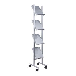 Folderrek met wielen LINCOLN, metaal, 4x A4, zilver 4 | 4x A4