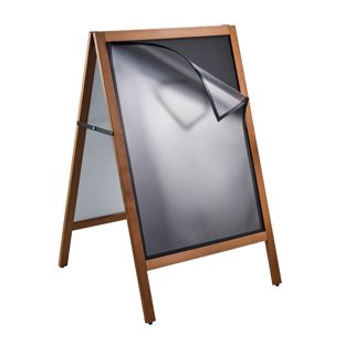 Klantenstopper hout COMBI, A1, met krijtbord en magneetframe, houtlook 