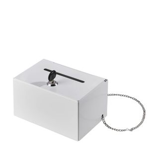 Donatiebox afsluitbaar, metaal wit 