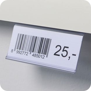 Prijsrail/scanrail HE, zelfklevend, 15° leeshoek 39 mm | 90 mm | transparant  | zelfklevend (standaard tape)  | Zelfklevende bovenzijde 