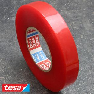 Tesa 4965 dubbelzijdig PET tape, zeer sterke acrylaatlijm, rode folie-schutlaag 25 mm