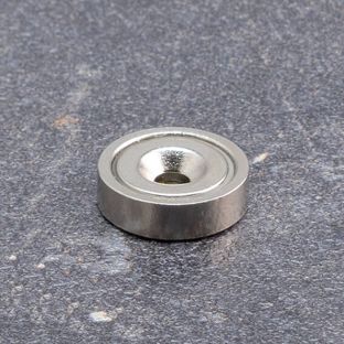 Magneet met verzonken gat/potmagneet, neodymium 16 mm | vernikkeld  | 6.9 kg