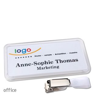 Naambadges clip Office 75 x 37 mm  | transparant  | Ophangclip 
