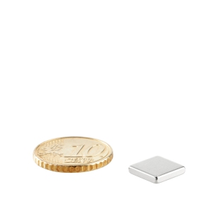 Neodymium blokmagneten rechthoekig, vernikkeld 10 x 10 mm | 2 mm