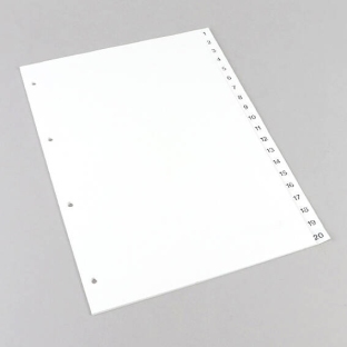 Extra brede tabbladen A4, nummers 1-20, 4-gaats perforatie, wit 