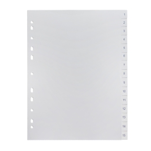 Tabbladen voor A4, 15 tabs (1-15), wit (1 Set) 
