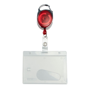Hard plastic ID-kaarthouders met uittrekbare sleutelhanger rood | met duimuitsparing, mat 