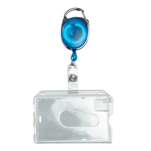 Hard plastic ID-kaarthouders met uittrekbare sleutelhanger blauw | met duimuitsparing, glanzend