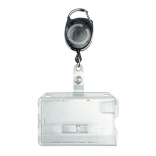 Hard plastic ID-kaarthouders met uittrekbare sleutelhanger zwart | schuifmechanisme