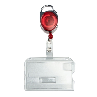 Hard plastic ID-kaarthouders met uittrekbare sleutelhanger rood | schuifmechanisme