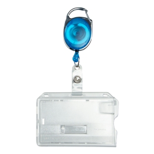 Hard plastic ID-kaarthouders met uittrekbare sleutelhanger blauw | schuifmechanisme