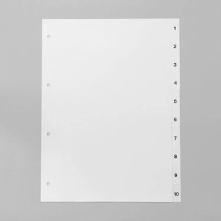 Tabbladen voor A4, 10 tabs (1-10), wit (1 Set) 