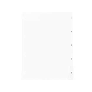 Tabbladen voor A4, 5 tabs (1-5), wit (1 Set) 