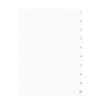 Tabbladen voor A4, 10 tabs (1-10), wit (1 Set) 