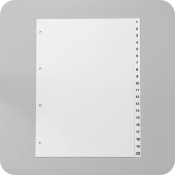 Tabbladen voor A4, 20 tabs (1-20), wit (1 Set) 