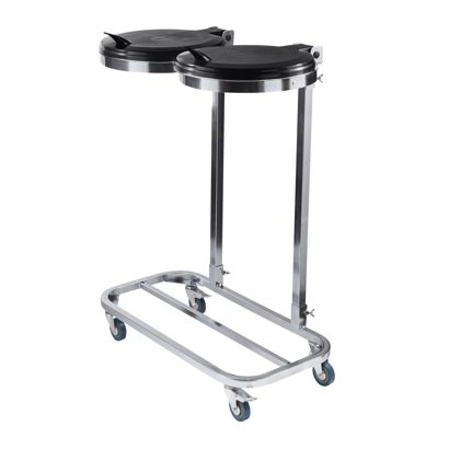 Afvalzakhouder 120 l dubbel met deksel, met wieltjes, staal 