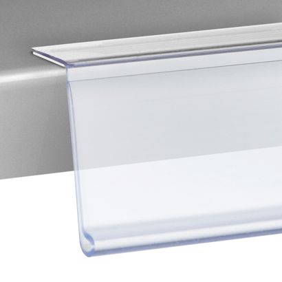 Prijsrail/scanrail HE, zelfklevend, 15° leeshoek 39 mm | 1000 mm | transparant  | zelfklevend (standaard tape)  | Zelfklevende onderzijde 