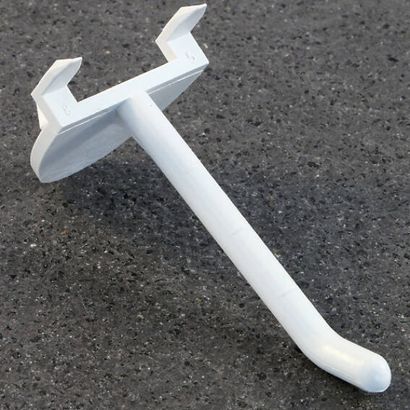 Displayhaken met 3 bevestigingspinnen, smalle arm/ pin, wit 50 mm