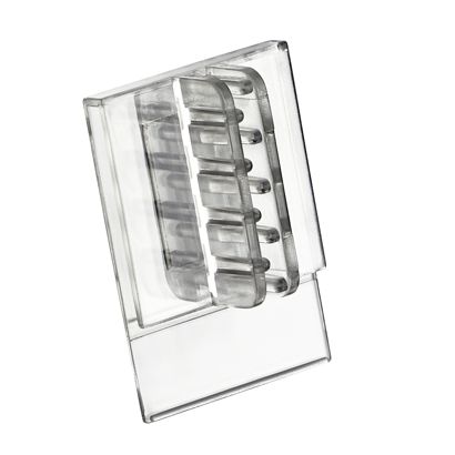 Kaartgripper/schapstopper clip voor scanrails voor ongeperforeerde kaartjes 