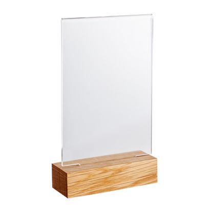 Acryl tafelstandaard met houten voet Eiken  | A6  | staand formaat 