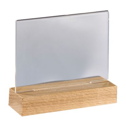 Acryl tafelstandaard met houten voet Beuken  | A6  | dwars/liggend formaat 
