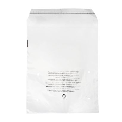 Mailing enveloppen met klep, met waarschuwingsopdruk, hersluitbaar, PCR-folie, transparant 250 x 300 mm
