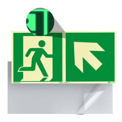 Reddingssymbool vluchtweg fotoluminescent, kunststof, ISO 7010 links naar boven