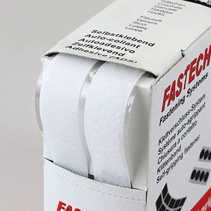 Set klittenband in dispenserdoos, 20 mm, 5 m, zelfklevend, wit wit
