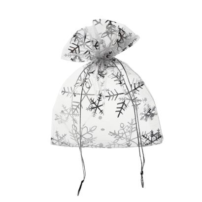 Organza zakje met kerstmotief 80 x 100 mm | sneeuwvlok/ijskristal