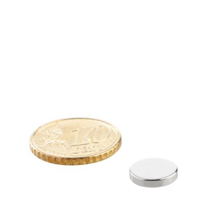 Neodymium magneetrondjes 10 mm x 2 mm | N42, axiaal (parallel aan de hoogte)