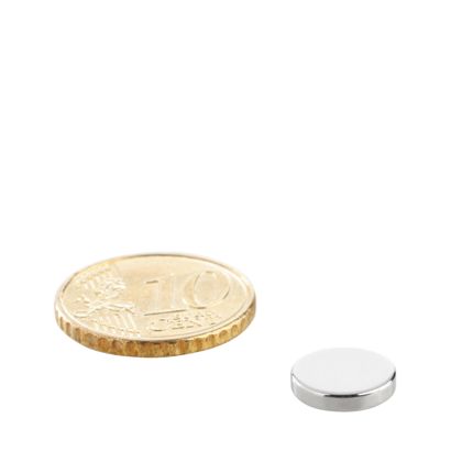 Neodymium magneetrondjes 10 mm x 2 mm | N45, axiaal (parallel aan de hoogte)