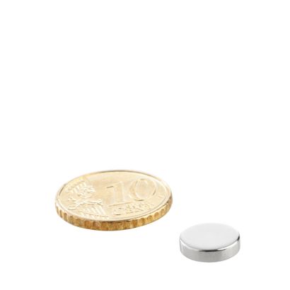 Neodymium magneetrondjes 10 mm x 2,5 mm | N35, axiaal (parallel aan de hoogte)