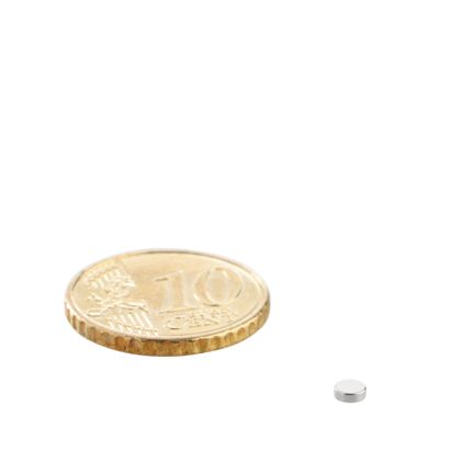 Neodymium magneetrondjes 3 mm x 1 mm | N48, axiaal (parallel aan de hoogte)
