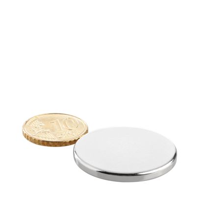 Neodymium magneetrondjes 30 mm x 3 mm | N45, axiaal (parallel aan de hoogte)