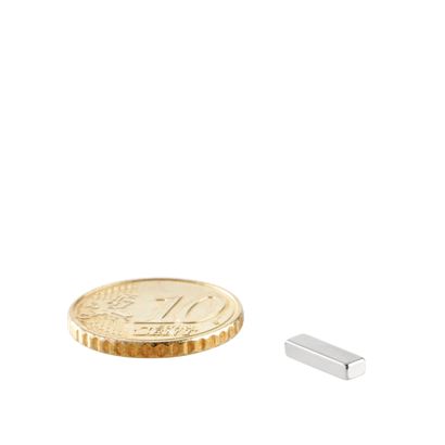 Neodymium blokmagneten rechthoekig, vernikkeld 10 x 3 mm | 2 mm