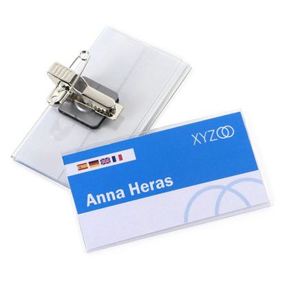 Naambadges wit klemmen urban combinatieclip, draaibaar | 75 x 40 mm