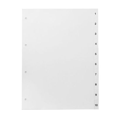 Tabbladen voor A4, 10 tabs (1-10), wit (1 Set) 