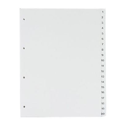 Tabbladen voor A4, 20 tabs (1-20), wit (1 Set) 
