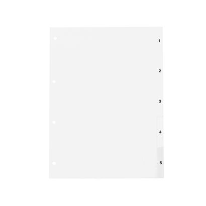 Tabbladen voor A4, 5 tabs (1-5), wit (1 Set) 