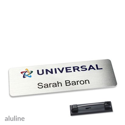 Naambadges aluline-plus® alu-complete roestvrij stalen pin null | 76 x 25 mm